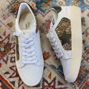 . Vintage Havana Gold Glitter & Olive Camo Star Sneakers